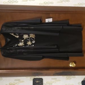 Connected Apparel Plus Dress -  Black and gold tank dress with Cape overlay